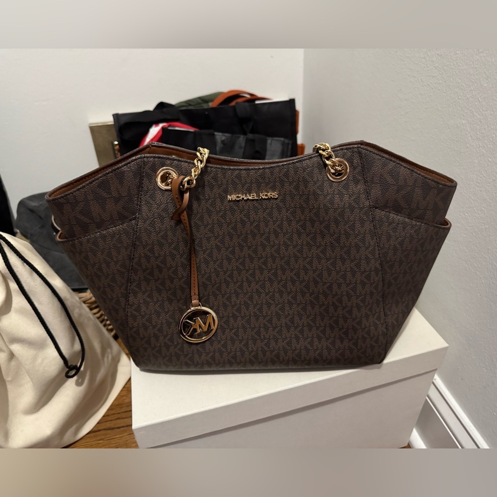 Michael Kors Brown Signature Tote with Gold Accents